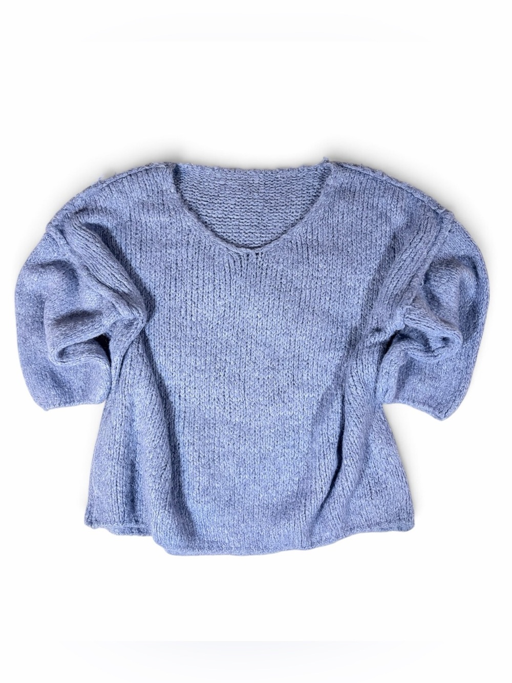 Made in Italy Blue Oversized Mohair Blend Sweater Drop Shoulder Slouchy Pullover